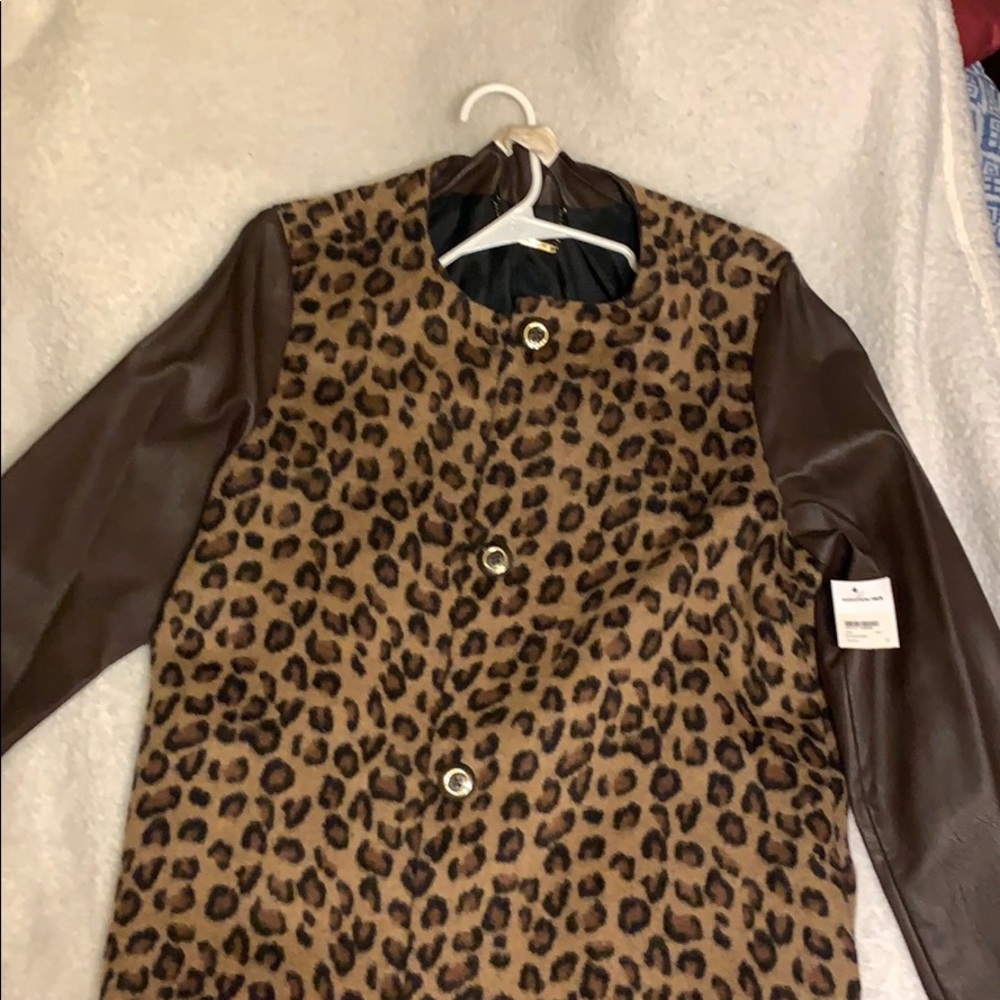 Michael Kors Faux Leopard and Leather Coat